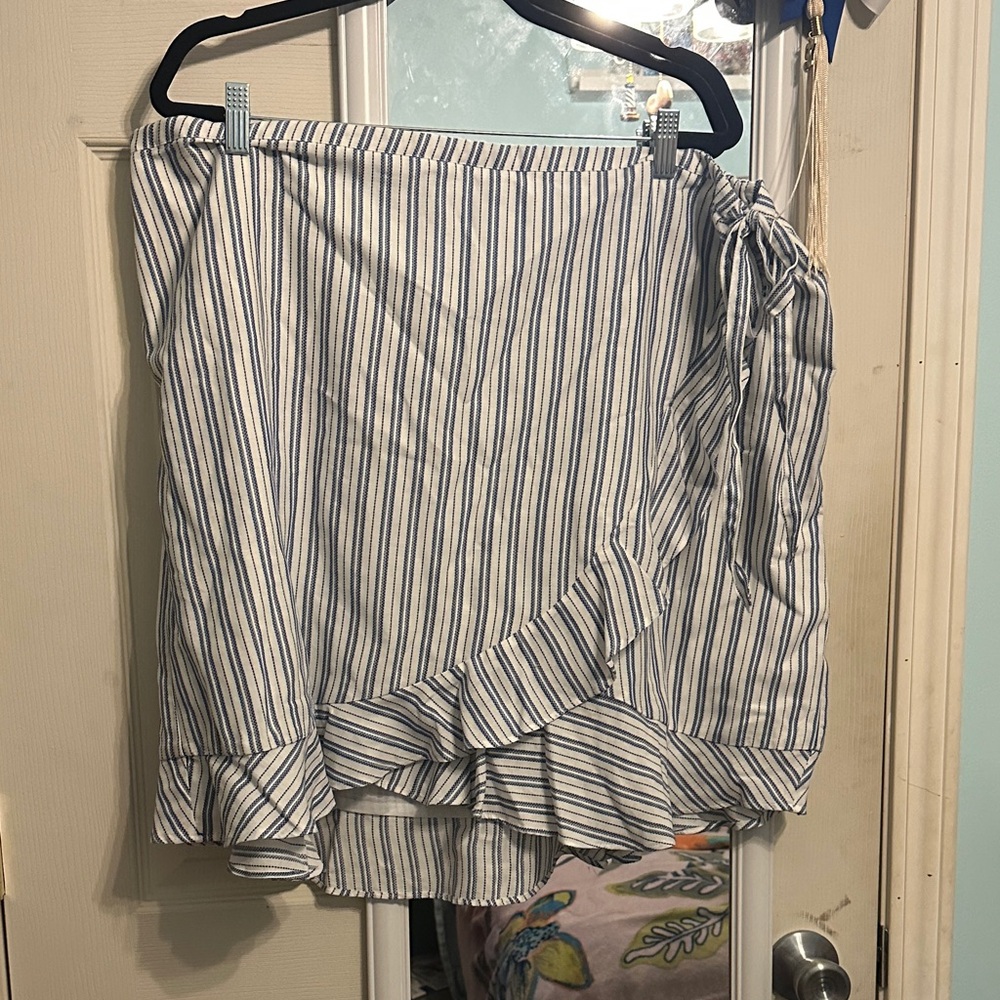 J. Crew Blue and White Striped Wrap Skirt